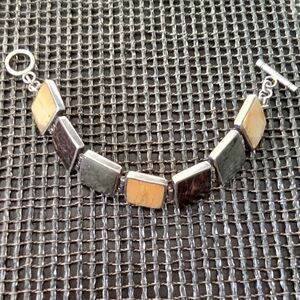 Silpada Pyrite Bronzite Jasper Stone Sterling Silver Bracelet S/M